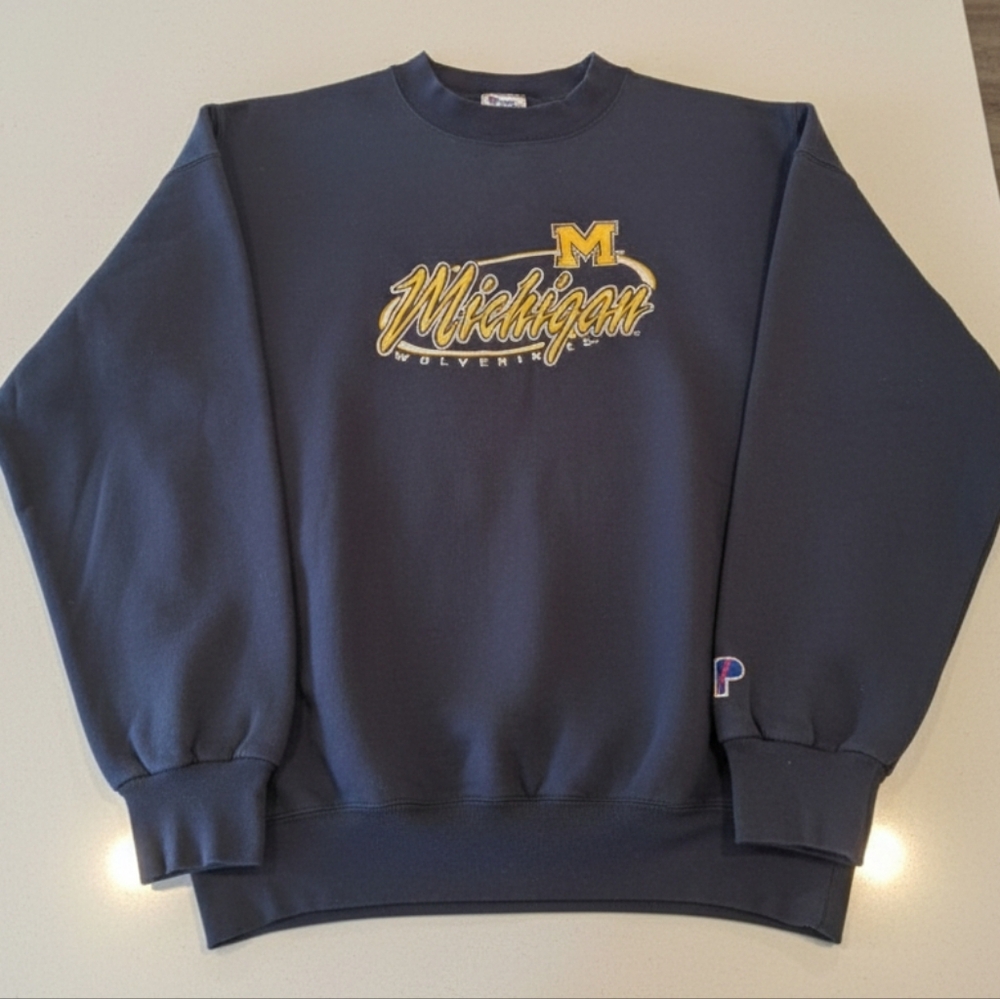 [[Pro Player]] Navy Crewneck Michigan Wolverines Sweater